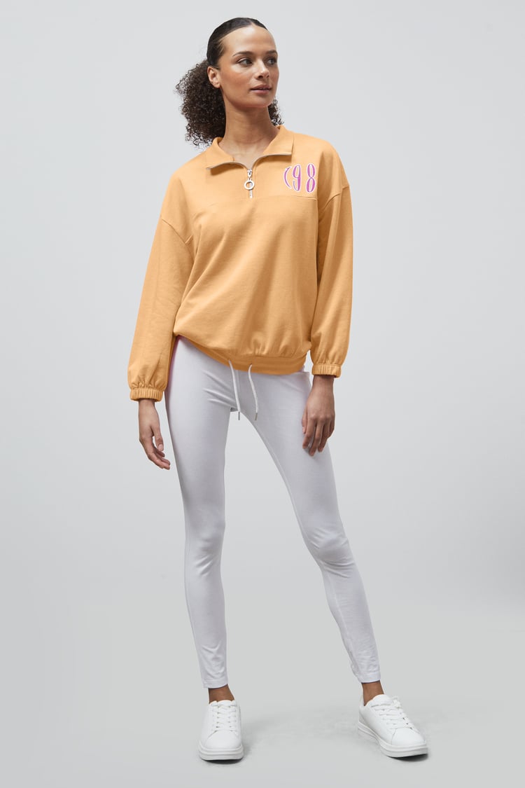 Half Zip High Neck Embroidery Sweatshirt