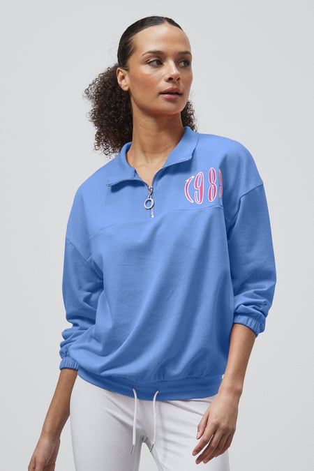 Green Half Zip High Neck Embroidery Sweatshirt