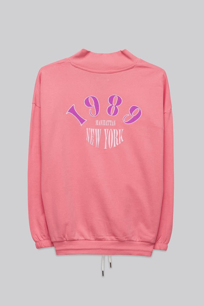 Half Zip High Neck Embroidery Sweatshirt