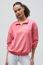 Half Zip High Neck Embroidery Sweatshirt