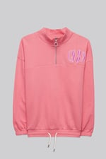 Half Zip High Neck Embroidery Sweatshirt