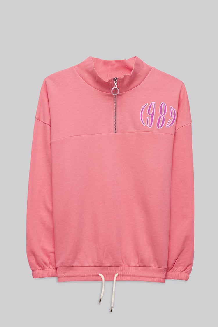 Half Zip High Neck Embroidery Sweatshirt