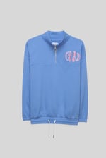 Half Zip High Neck Embroidery Sweatshirt