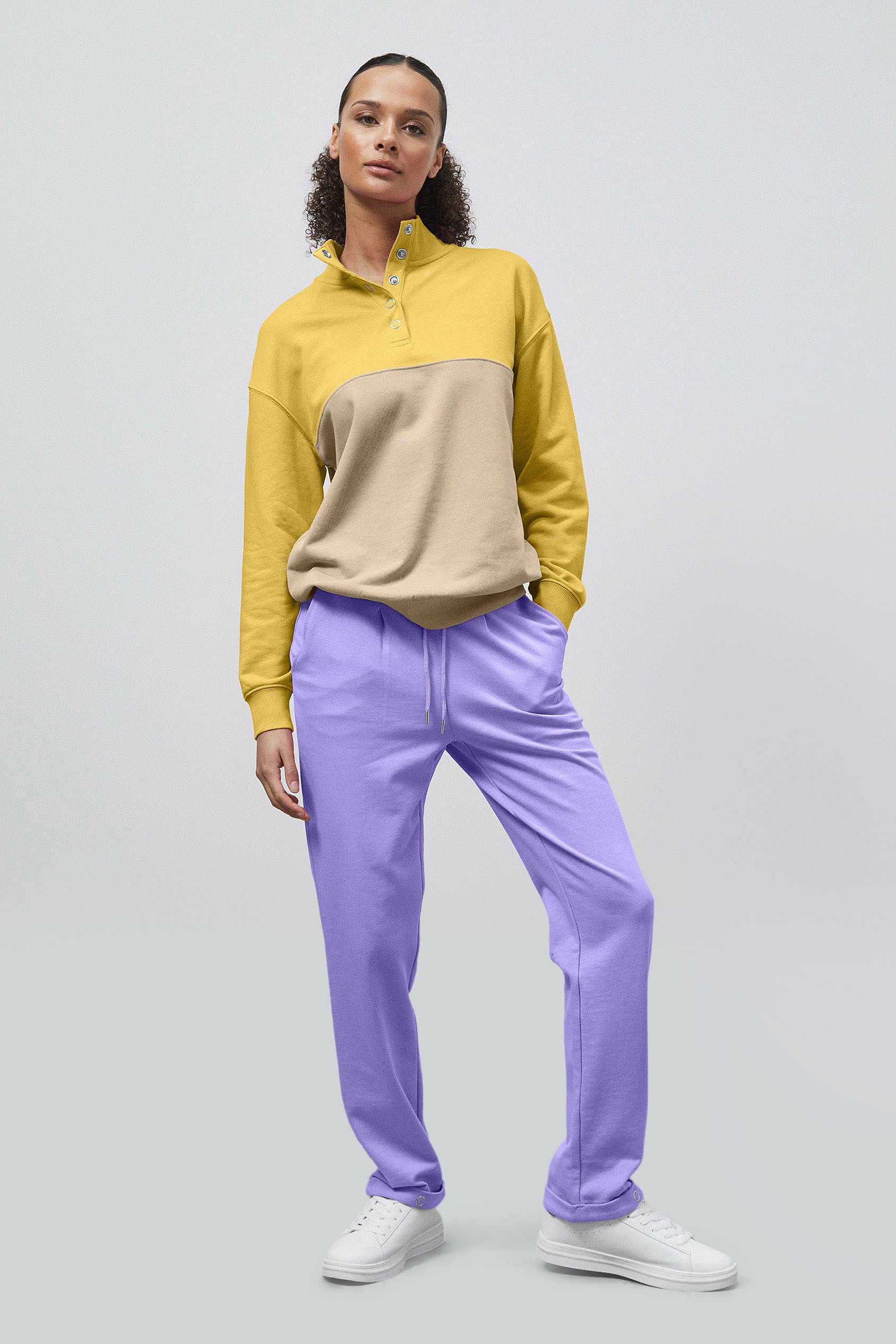 Colour Block LS High Neck Sweatshirt