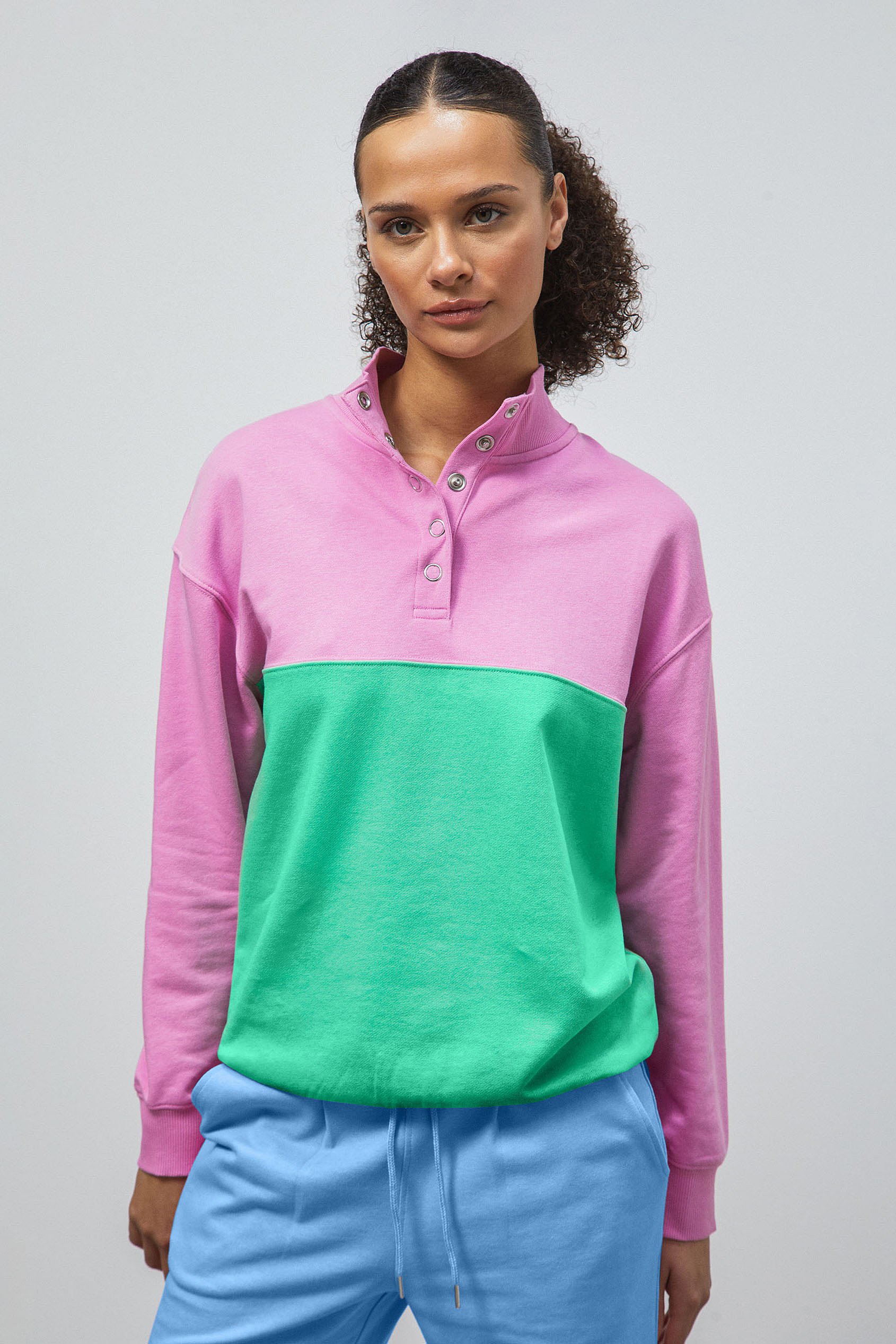 Colour Block LS High Neck Sweatshirt