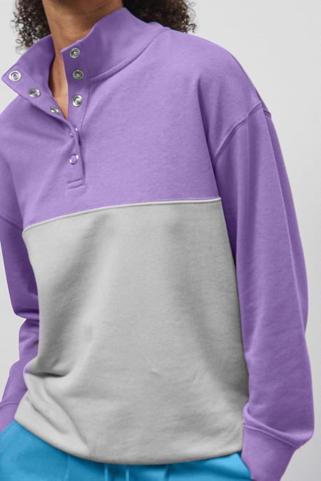 Purple Colour Block LS High Neck Sweatshirt