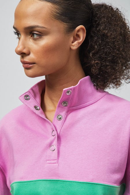 Pink Colour Block LS High Neck Sweatshirt