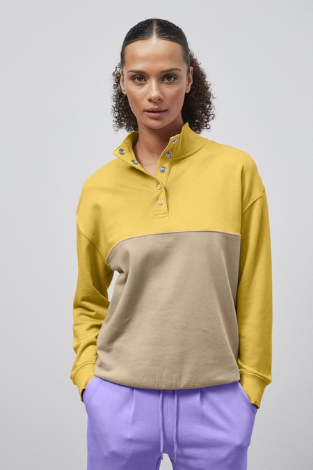 Yellow Colour Block LS High Neck Sweatshirt