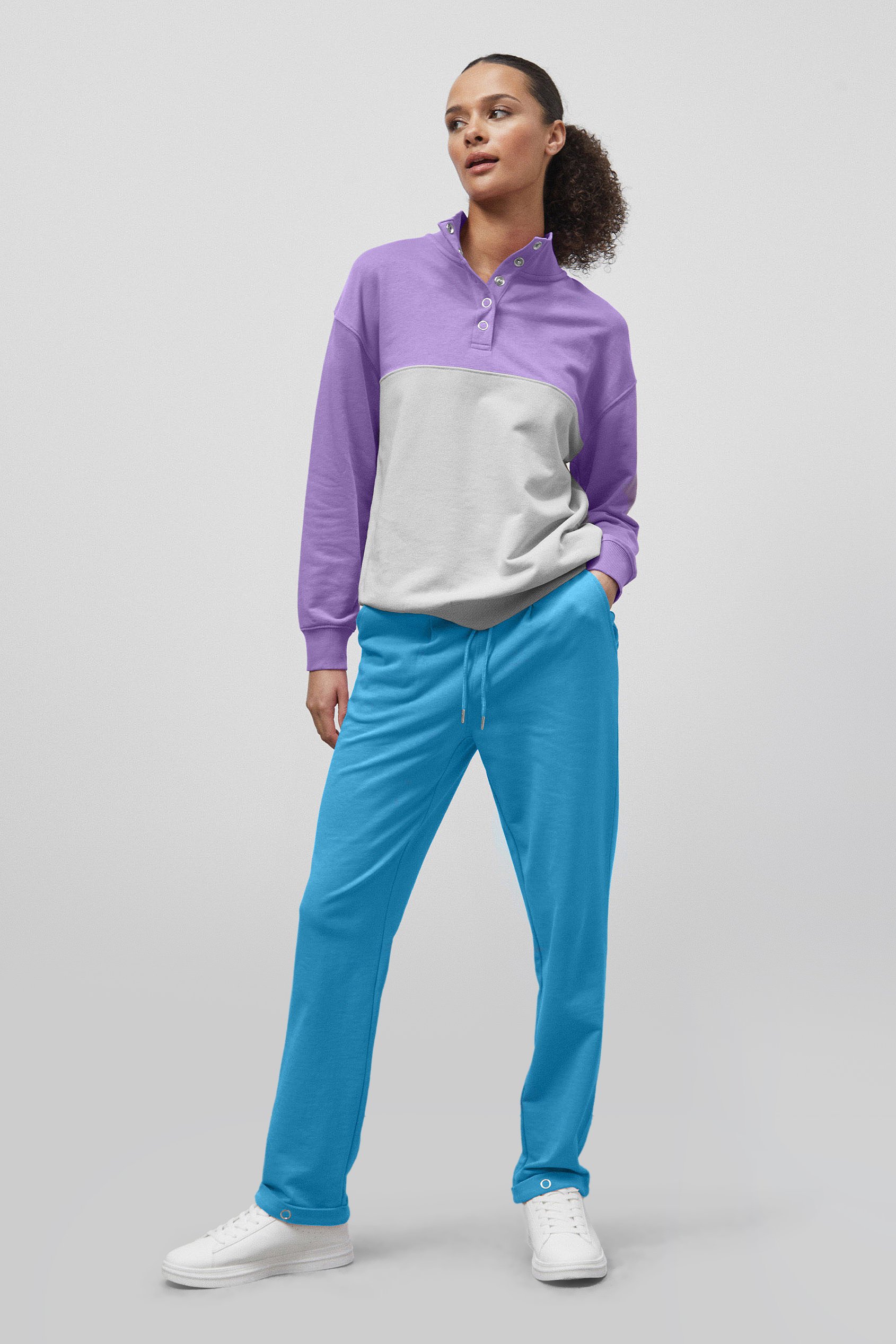 Colour Block LS High Neck Sweatshirt