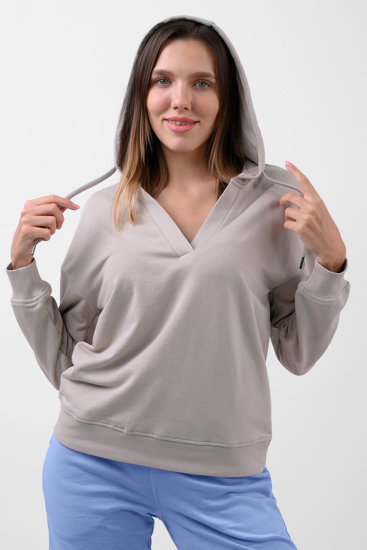 Womens V-Neck Drop Shoulder Hoodie