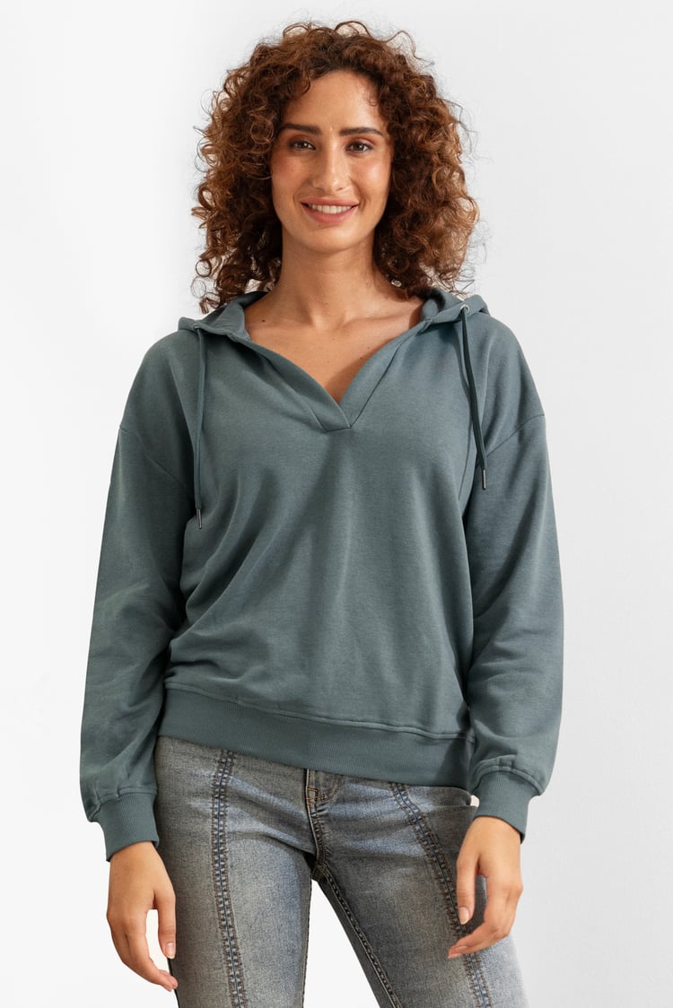 Womens V-Neck Drop Shoulder Hoodie