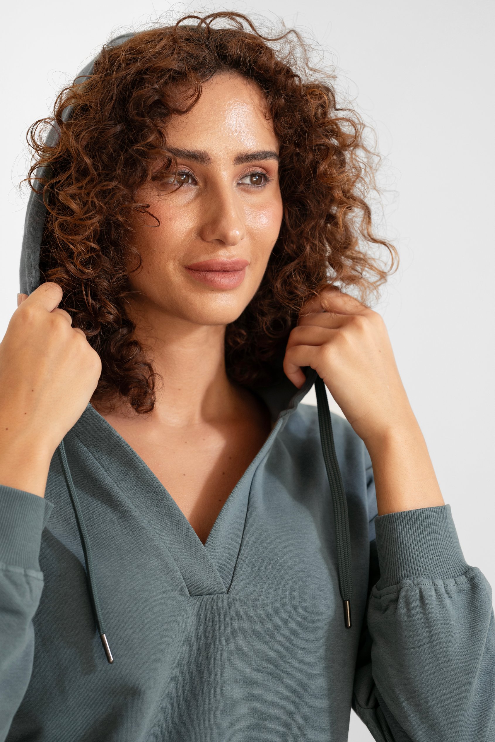 Womens V-Neck Drop Shoulder Hoodie