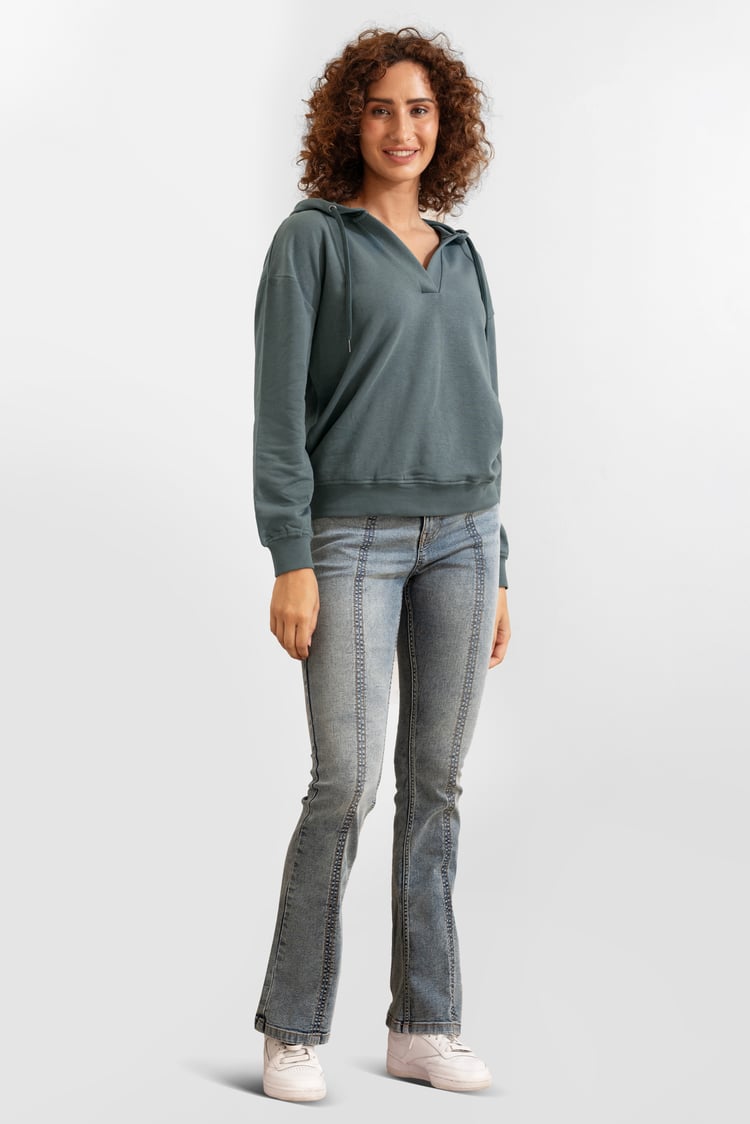 Womens V-Neck Drop Shoulder Hoodie