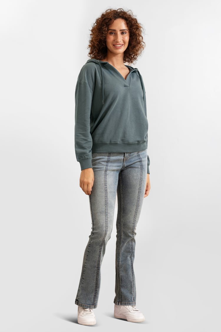 Womens V-Neck Drop Shoulder Hoodie