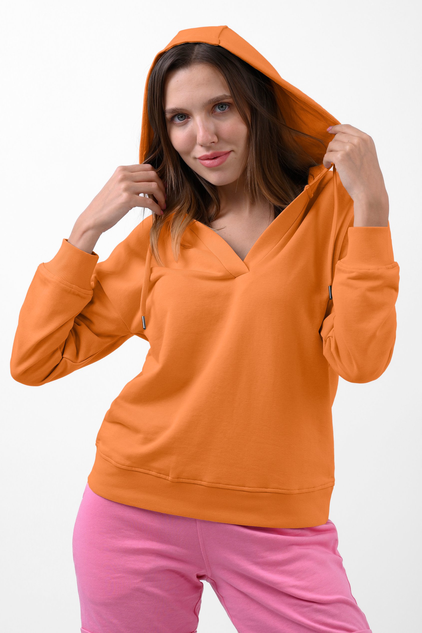 Womens V-Neck Drop Shoulder Hoodie