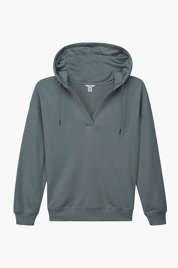 Womens V-Neck Drop Shoulder Hoodie