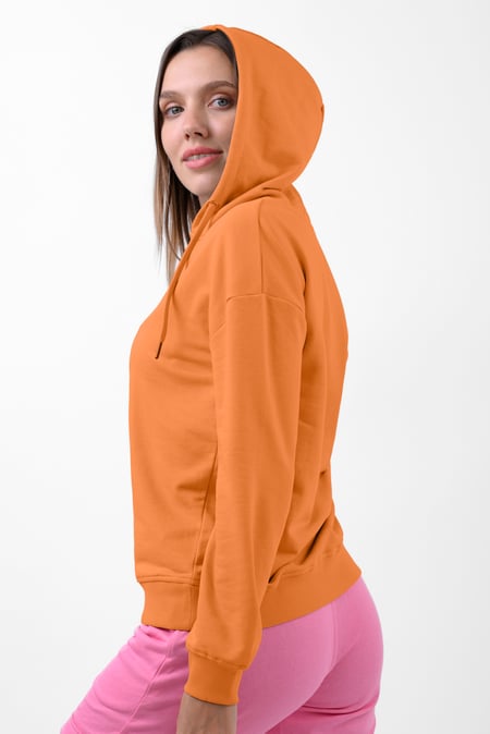 Womens Orange V-Neck Drop Shoulder Hoodie