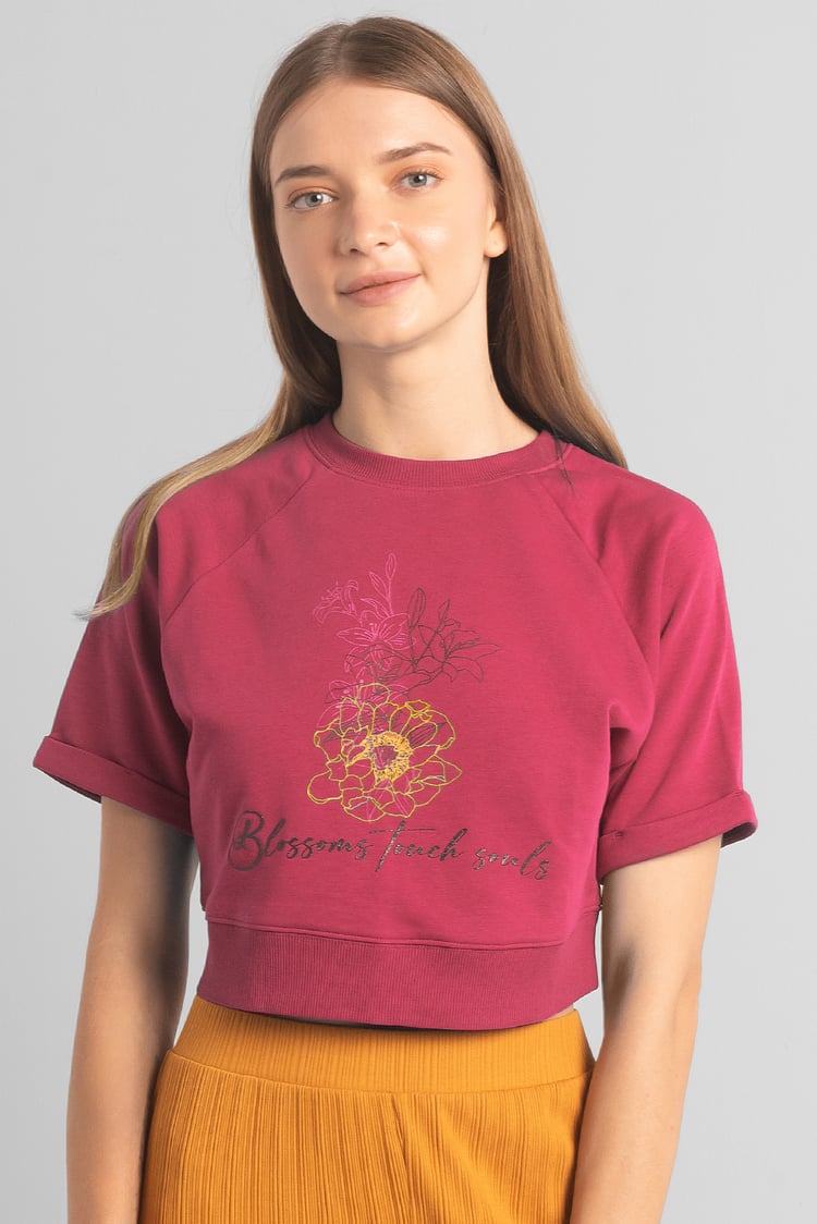 Womens Blossom Print Cropped Sweatshirt