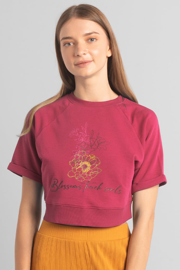 Womens Blossom Print Cropped Sweatshirt