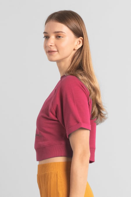 Womens Red Blossom Print Cropped Sweatshirt