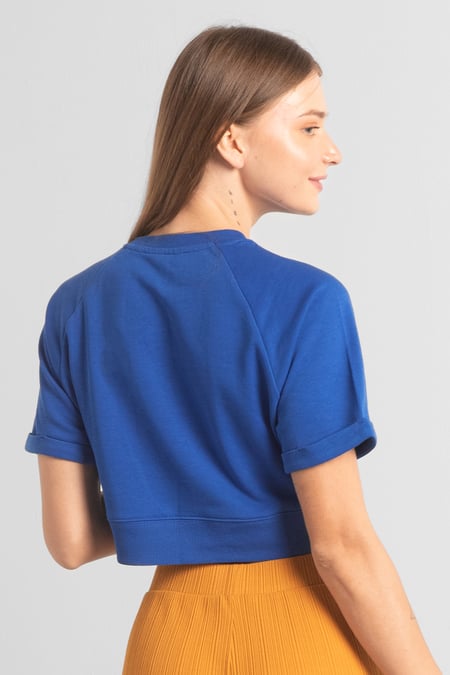 Womens Blue Blossom Print Cropped Sweatshirt