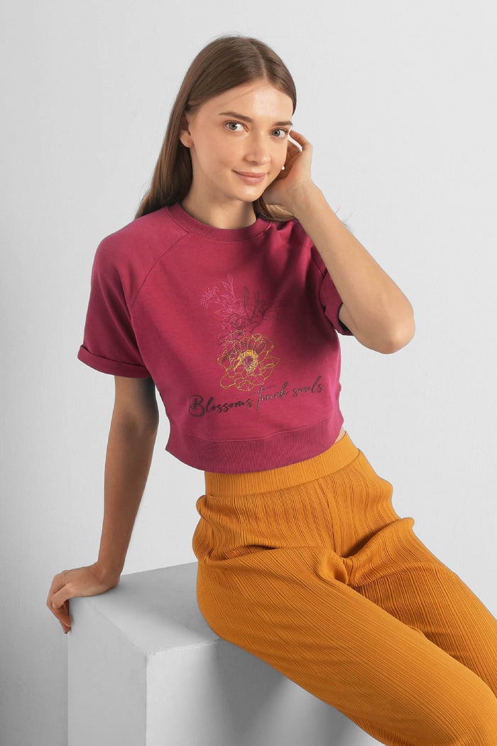 Womens Blossom Print Cropped Sweatshirt