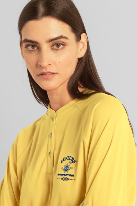 Yellow Henley Button Up Long Sleeve Sweatshirt
