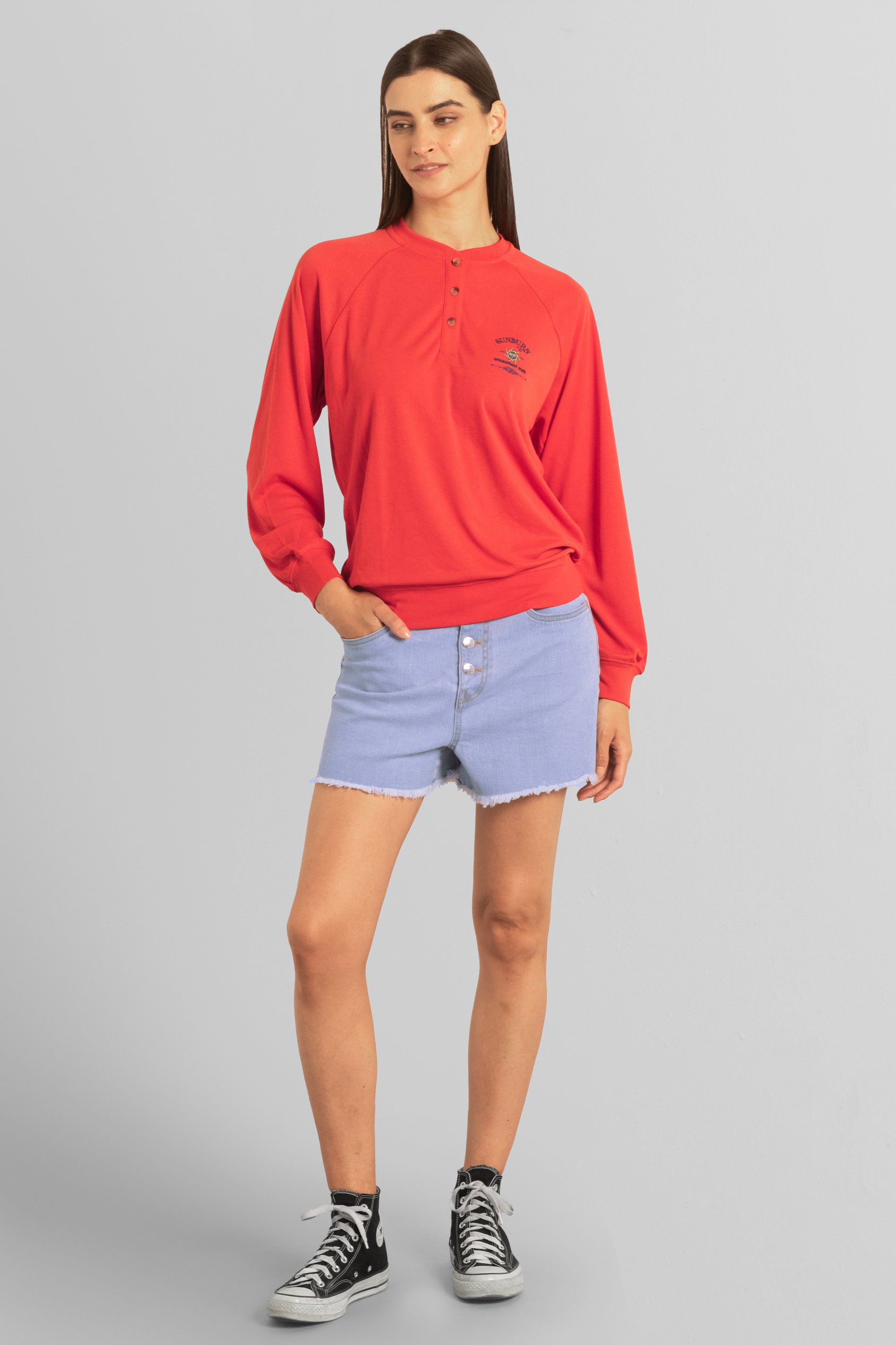 Henley Button Up Long Sleeve Sweatshirt