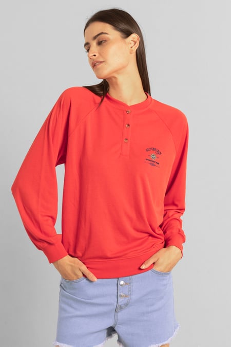 Yellow Henley Button Up Long Sleeve Sweatshirt