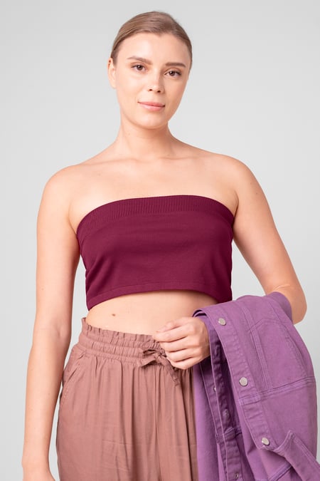 Purple Ribbed Tube Crop Top
