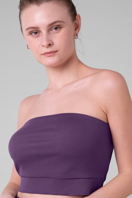 Purple Ribbed Tube Crop Top