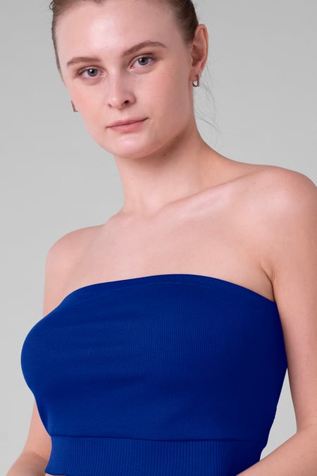 Blue Ribbed Tube Crop Top
