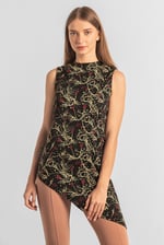 Asymmetric Hem Sleeveless Printed Top