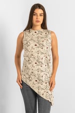 Asymmetric Hem Sleeveless Printed Top