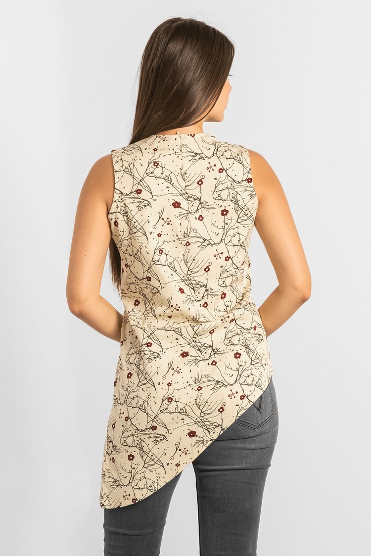 Asymmetric Hem Sleeveless Printed Top