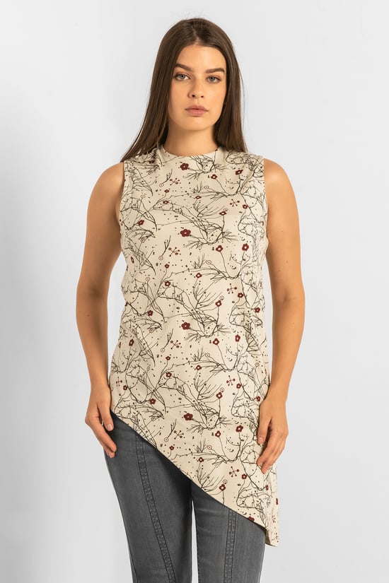 Asymmetric Hem Sleeveless Printed Top