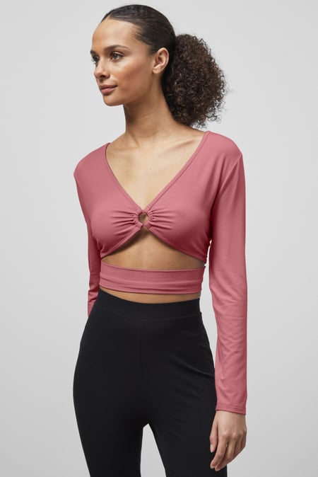 Pink O-Ring Cut Out V-Neck Long Sleeves Top