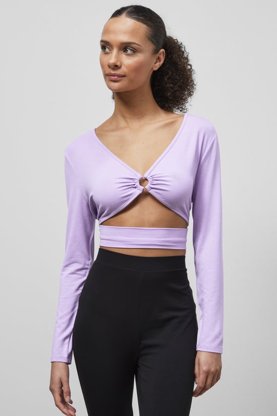 O-Ring Cut Out V-Neck Long Sleeves Top