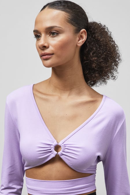 Purple O-Ring Cut Out V-Neck Long Sleeves Top