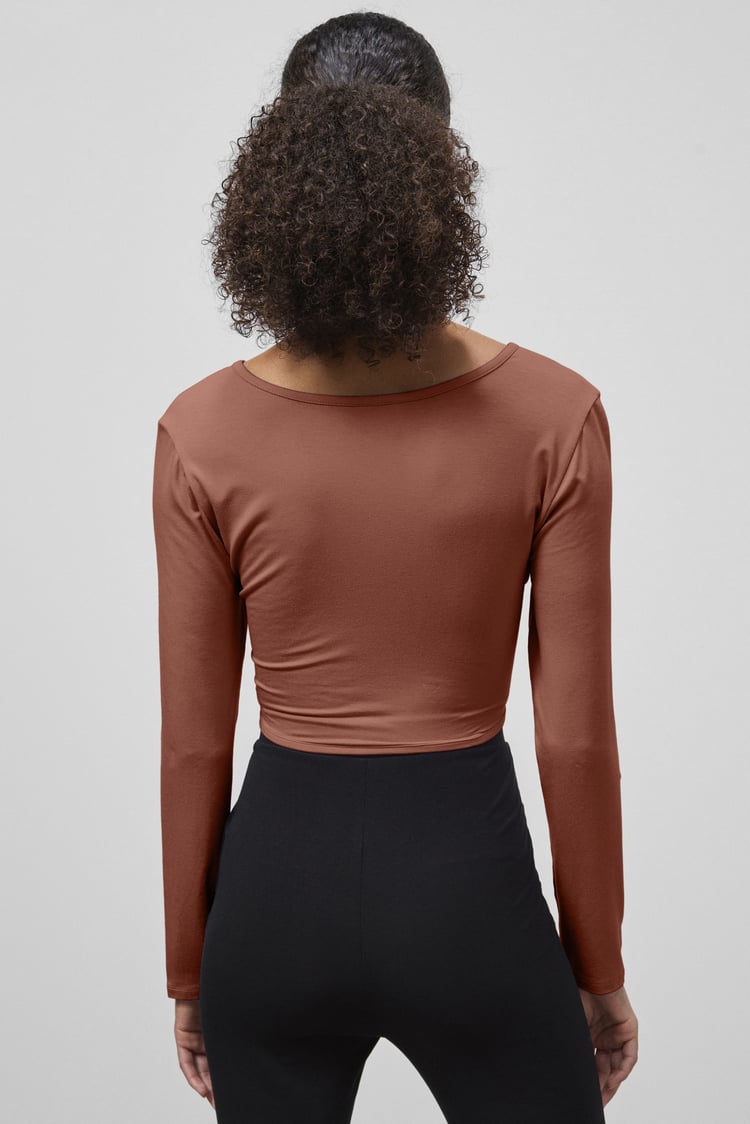 O-Ring Cut Out V-Neck Long Sleeves Top