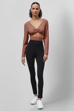 O-Ring Cut Out V-Neck Long Sleeves Top