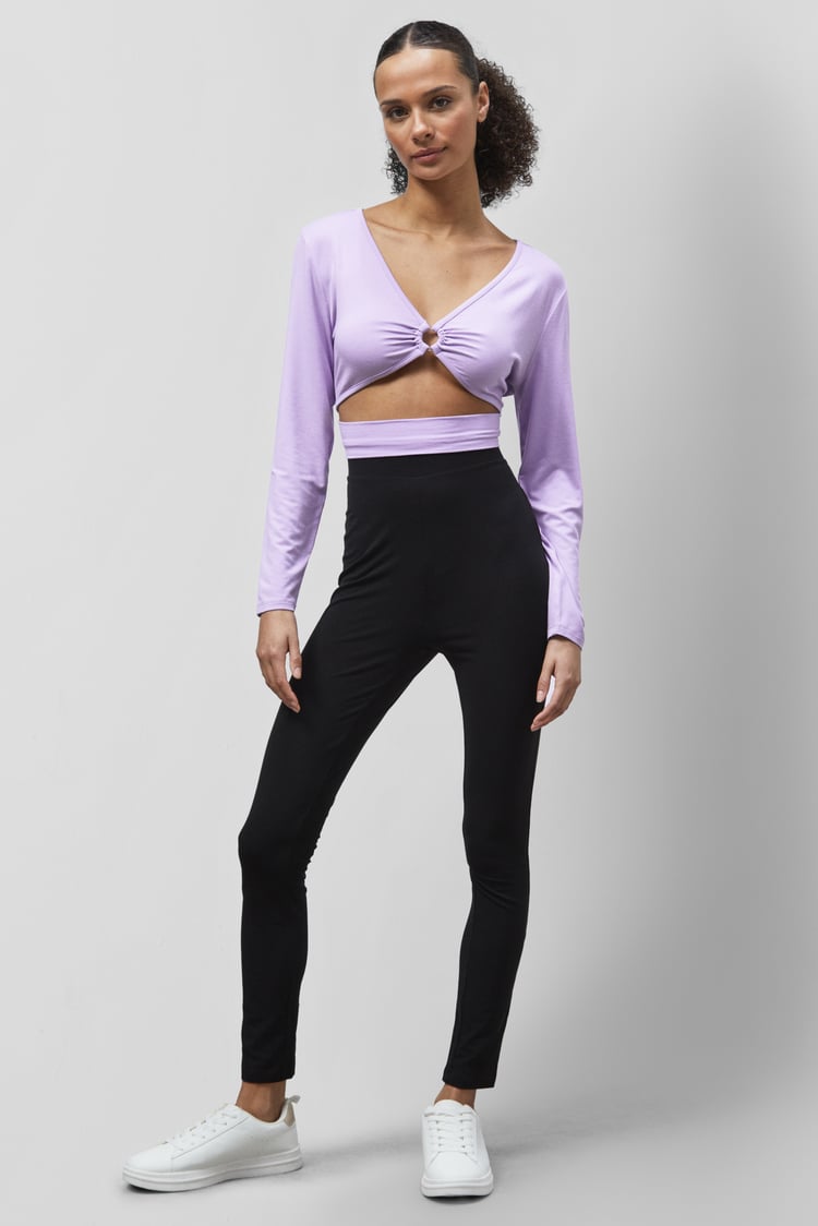 O-Ring Cut Out V-Neck Long Sleeves Top