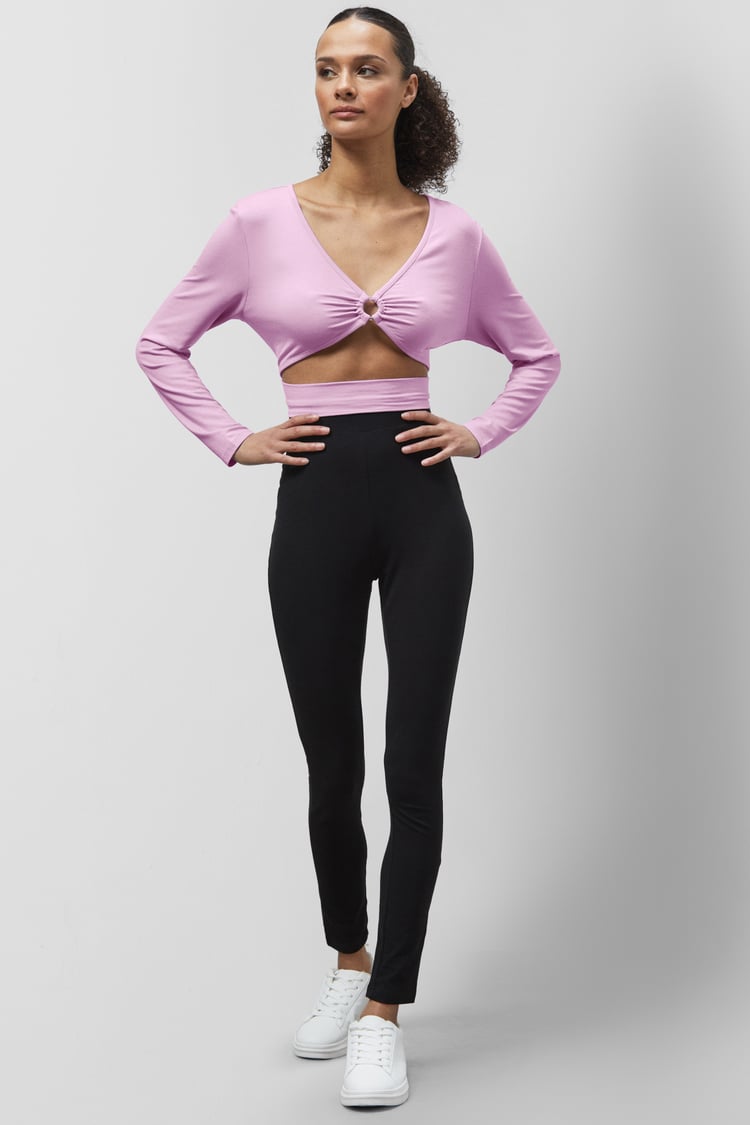 O-Ring Cut Out V-Neck Long Sleeves Top