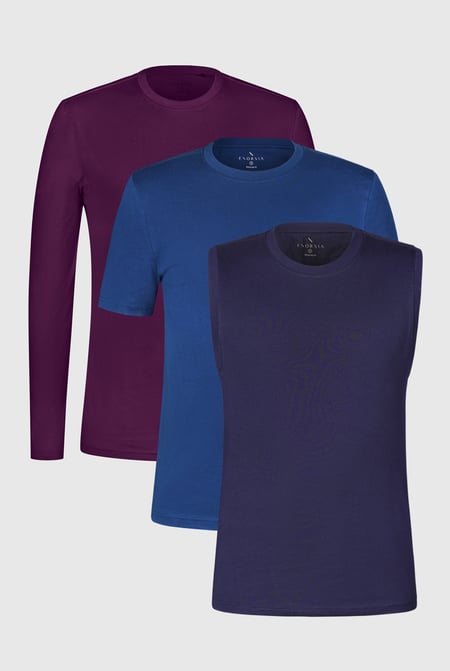 Purple/Blue/Navy Soft Cotton T-Shirt And Vest 3 Pack