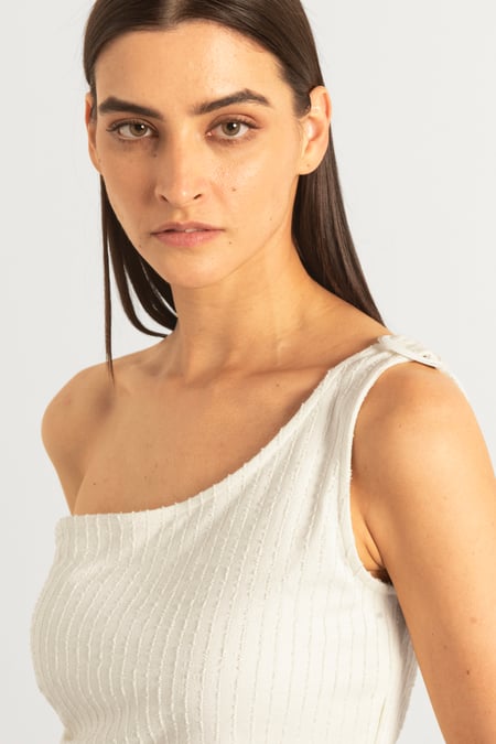 Cream One Shoulder Crop Vest Top