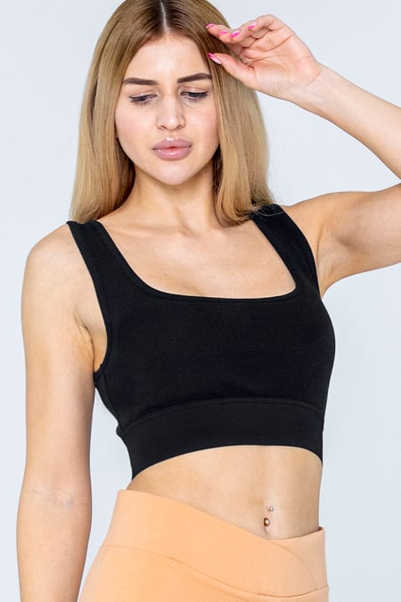 Black Y Back Body Fitted Cropped Vest