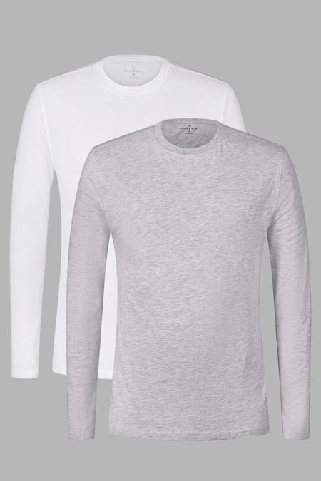 White/Grey Mélange Regular Fit Long Sleeve T-Shirt 2 Pack