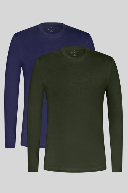 Navy/Olive Regular Fit Long Sleeve T-Shirt 2 Pack