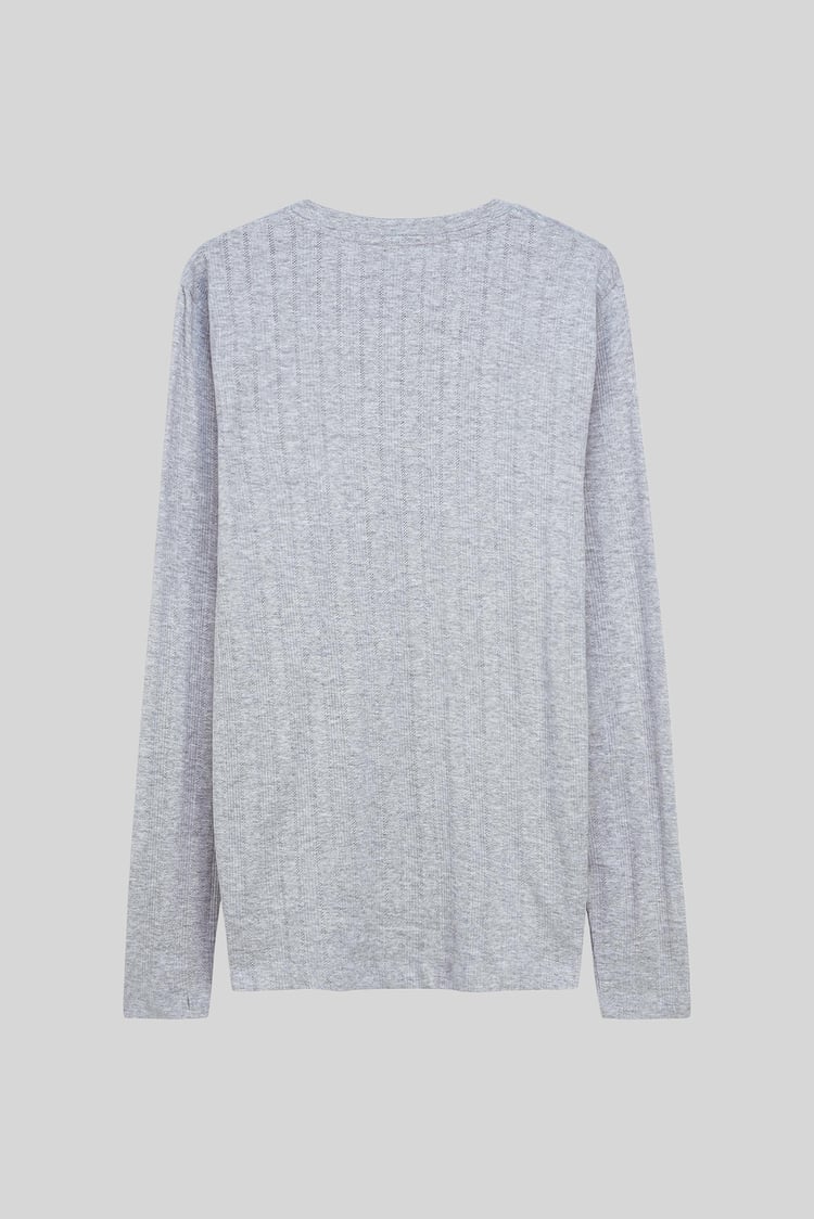 Button Detail Half Placket Long Sleeve T-shirt