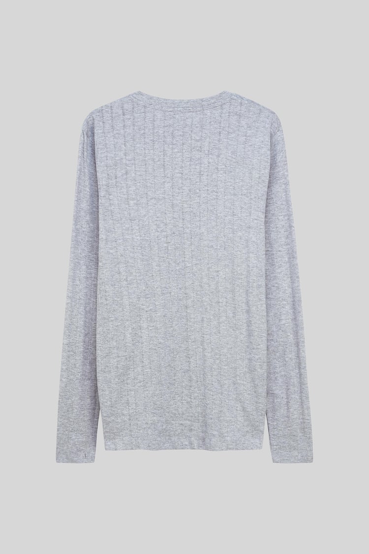 Button Detail Half Placket Long Sleeve T-shirt